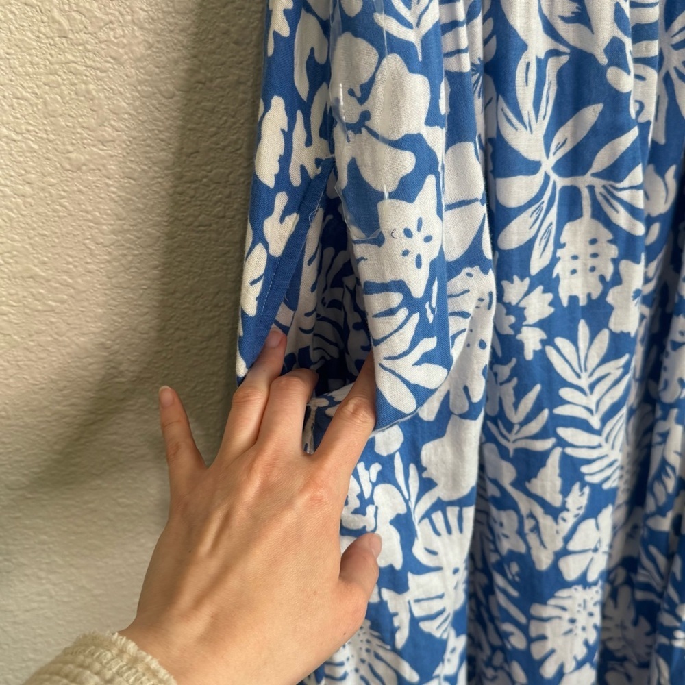 Beachlunchlounge Womens M Tropical Midi Dress Cotton Gauze Blue Vacation‎ - Picture 11 of 11